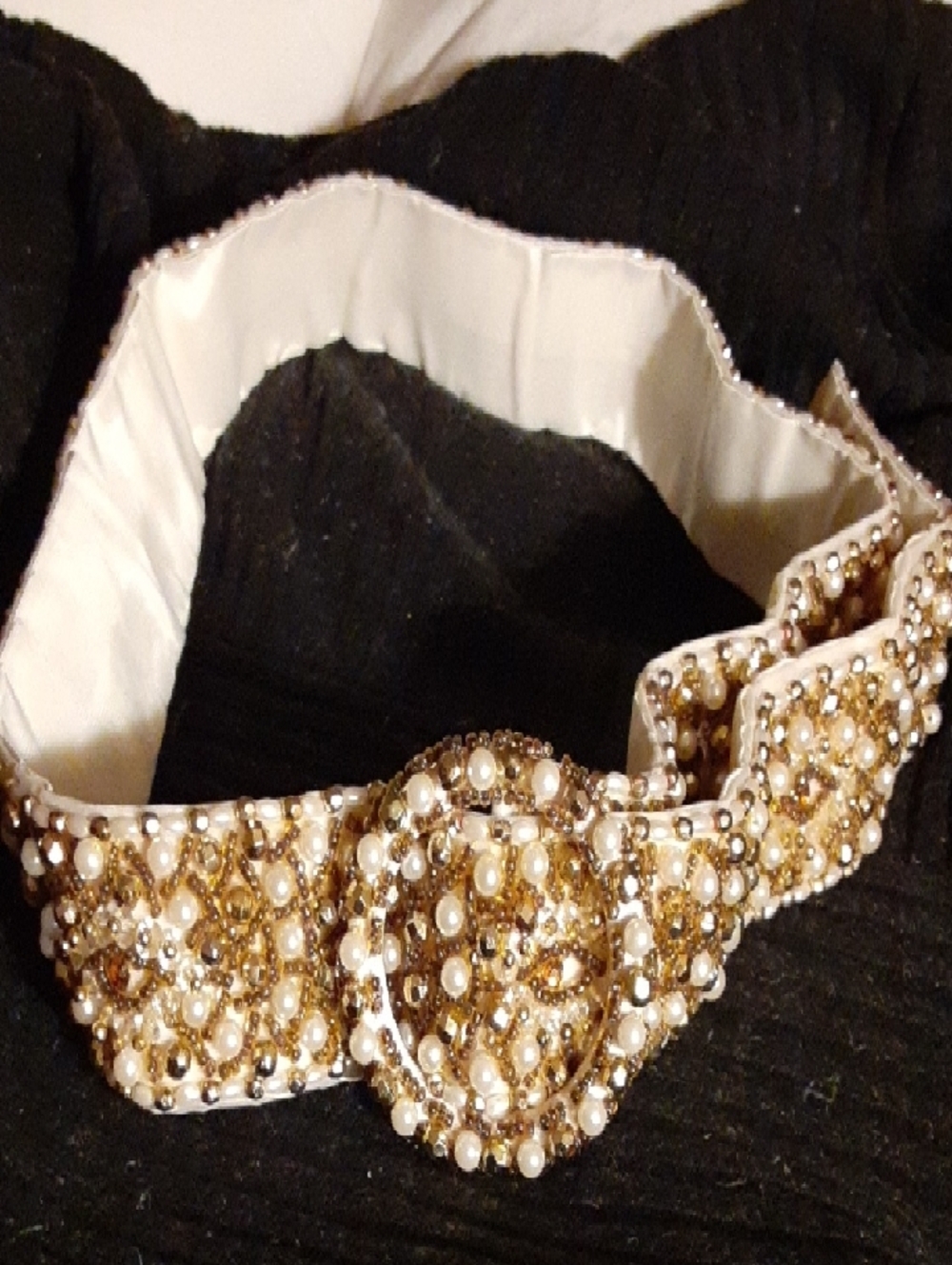 White Faux Pearl & Gold Beaded Decorative Women's Belt/Sash